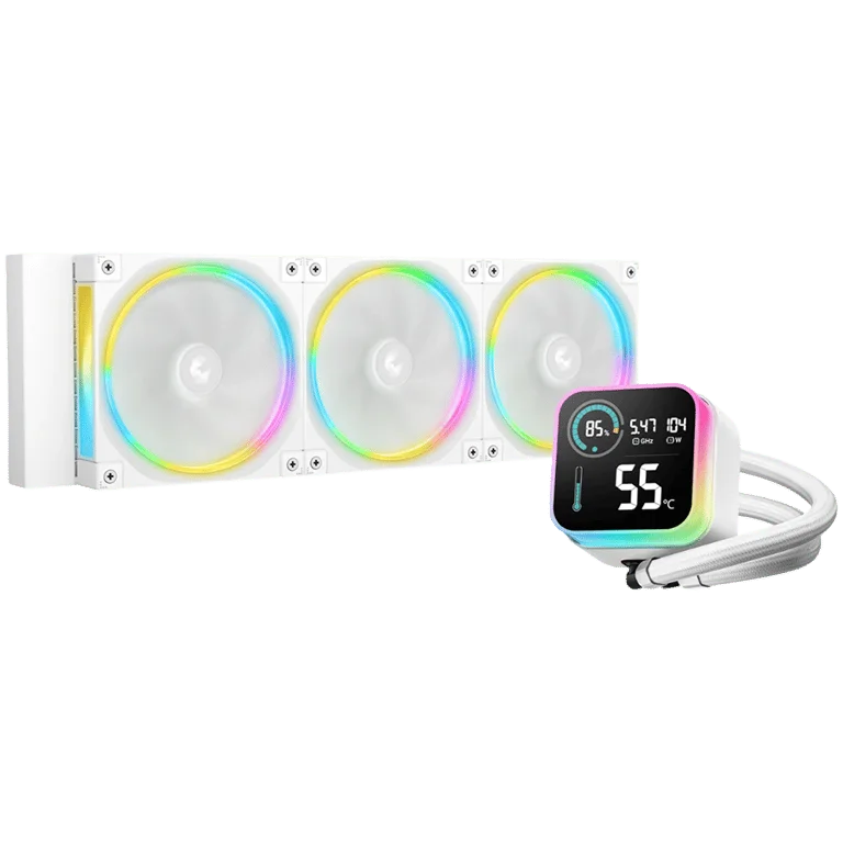 Воден охладител за процесор DeepCool LQ360 ULTRA ARGB WH 360mm, LCD дисплей, 3x120mm ARGB вентилатори, бял