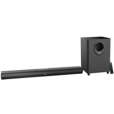 F&D HT-330 2.1 TV Soundbar with Wired Subwoofer, 80W RMS (20Wx2+40W), Full-range speaker: 50x90mm + 6.5'' Subwoofer, BT 5.0/Optical/AUX/HDMI/USB/LED Display/Remote Control/Wooden/Black