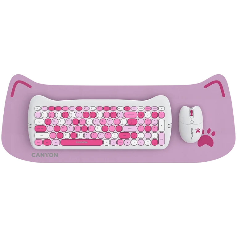 CANYON HSET-W6 EN Keyboard+Mouse Kitty Edition AAA+АА Wireless Pink