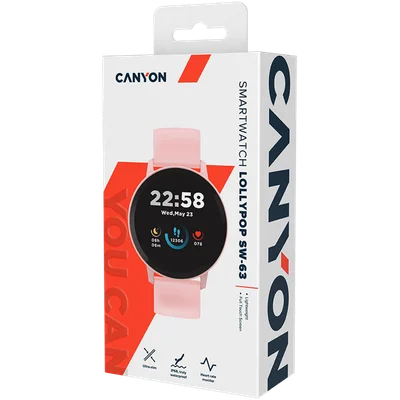 CANYON Lollypop SW-63, Smart watch, 1.3inches IPS full touch screen, Round watch, IP68 waterproof, multi-sport mode, BT5.0, compatibility with iOS and android, Pink, Host: 25.2*42.5*10.7mm, Strap: 20*250mm, 45g