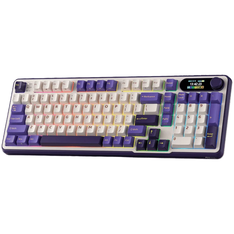 Гейминг клавиатура ROYAL KLUDGE – RK-S98 Blackberry Mousse, Chartreuse switch, механична, RGB подсветка, 98 клавиша, TFT дисплей