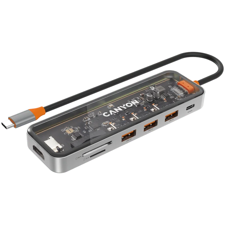 CANYON hub DS-13 7in1 4k USB-C Transparent Space Grey