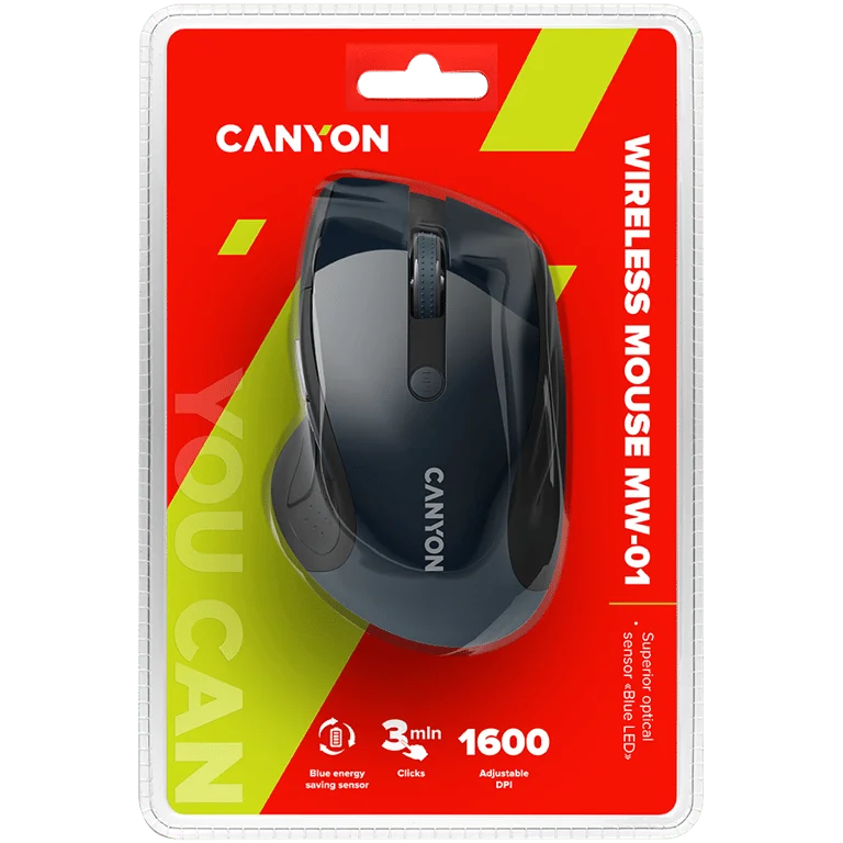 CANYON 2.4Ghz wireless mouse, optical tracking - blue LED, 6 buttons, DPI 1000/1200/1600, Blue Gray pearl glossy