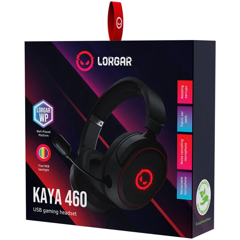 LORGAR Kaya 460, USB Gaming headset with microphone, CM108B, RGB backlight, Plug&Play, USB-A connection cable 2m, fabric ear pads, size: 192*184.7*88mm, 0.329kg, black