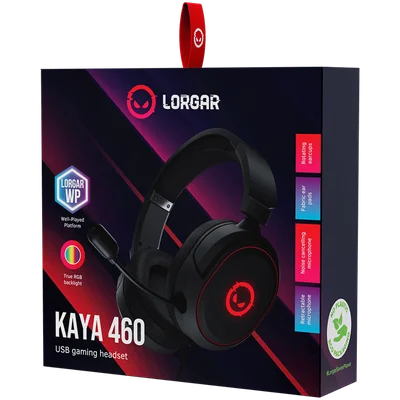 LORGAR Kaya 460, USB Gaming headset with microphone, CM108B, RGB backlight, Plug&Play, USB-A connection cable 2m, fabric ear pads, size: 192*184.7*88mm, 0.329kg, black