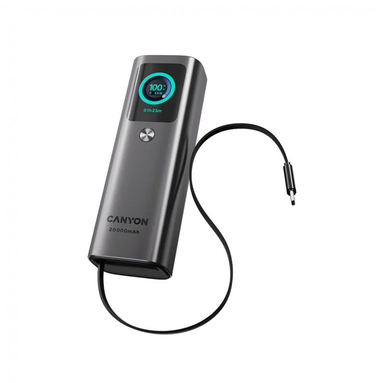 CANYON Built-in cable power bank OnPower 265 20000mAh 165W   Aluminium Dark grey