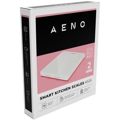 AENO Kitchen Scale KS1S Smart, Max load - 8 kg, Bluetooth, 10,000+ products & meals, 25 indicators analysis, Coffee mode, 6 unit conversion: kg, g, lb, fl, oz, ml, Material - glass