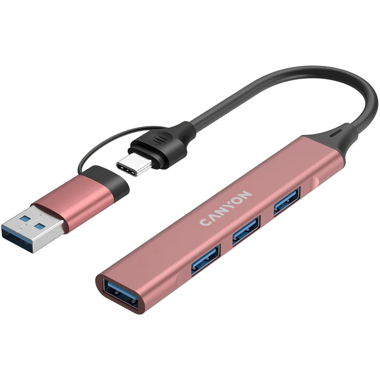 USB хъб CANYON DS-02 4-в-1 USB-A/USB-C Розов