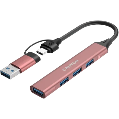 USB хъб CANYON DS-02 4-в-1 USB-A/USB-C Розов