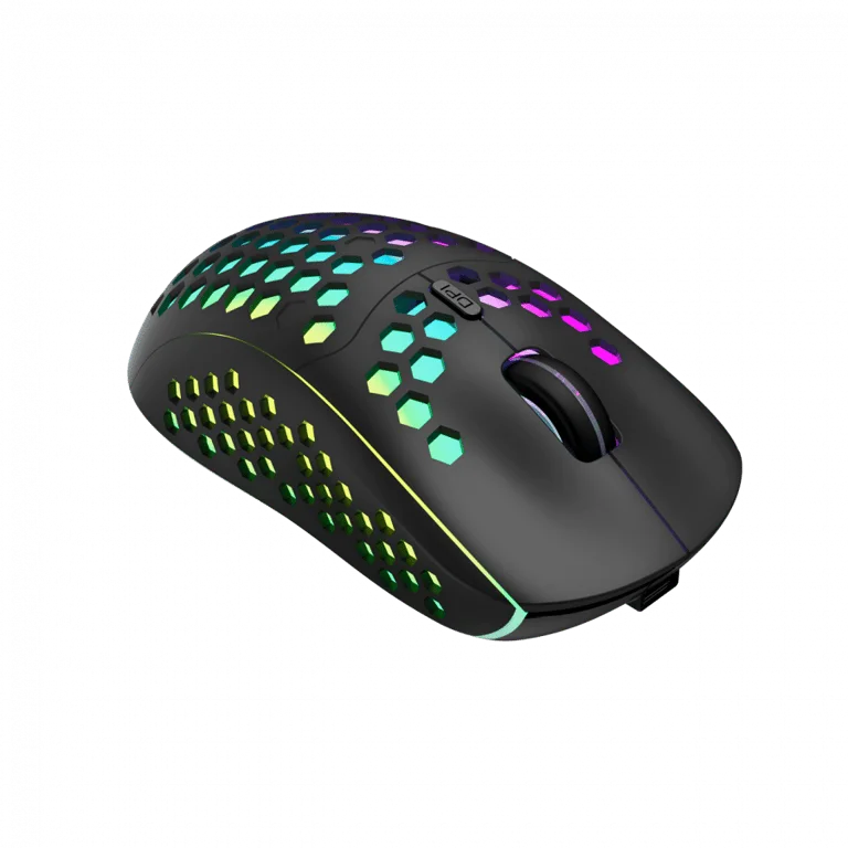 Canyon 7keys Gaming 2.4G wireless mouse, KA8 sensor, DPI up to 1600, rubber coating on panel, Huano 1million switch, 45cm PVC cable, ABS material. 400mAh battery, size: 125.8*63.7*41mm, weight: 95g, Black