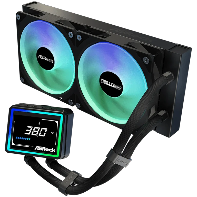 Охладителна система ASROCK Challenger 240 Digital 90-ACLA36-BAAGA6, водно охлаждане, ARGB, дигитален дисплей, 240 мм радиатор, черен