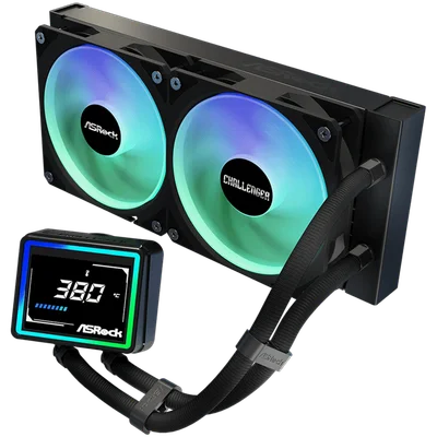 Охладителна система ASROCK Challenger 240 Digital 90-ACLA36-BAAGA6, водно охлаждане, ARGB, дигитален дисплей, 240 мм радиатор, черен