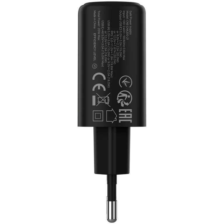 CANYON charger OnCharge 200 20W 1xPD 1xQC EU Black