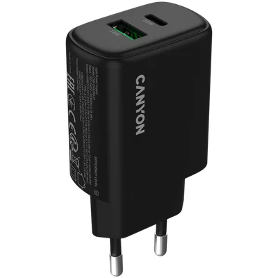 CANYON charger OnCharge 250 25W 1xPD 1xQC EU Black
