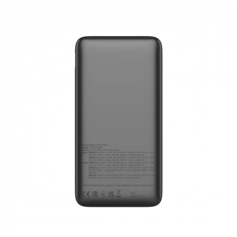 Външна батерия CANYON OnPower 240 PB-240 25000mAh 140W Power Delivery, три порта, дисплей, тъмно сив