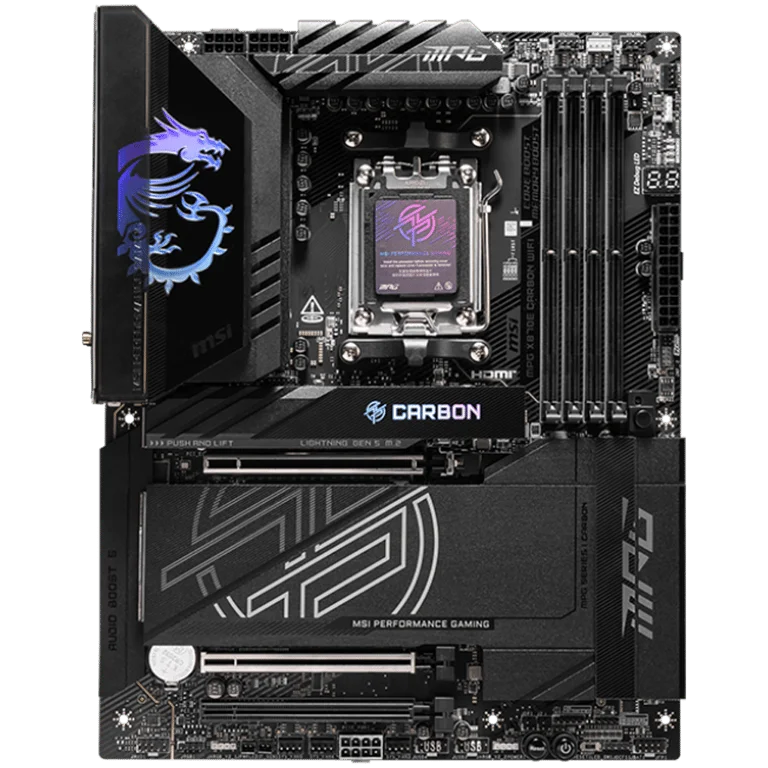 Дънна платка MSI MPG X870E CARBON WIFI ATX Socket AM5 DDR5 до 8400MHz Wi-Fi 7 Bluetooth 5.4 2.5G+5G LAN