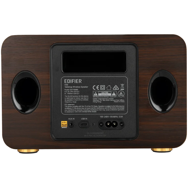 Тонколона Edifier D32 2.1 Bluetooth 5.3, Wi-Fi, AUX, USB-C, 60W, Black Walnut