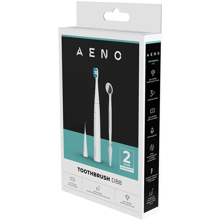 AENO Sonic Electric toothbrush, DB8: White, 3modes, 3 brush heads + 1 cleaning tool, 1 mirror,  30000rpm, 100 days without charging, IPX7