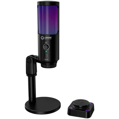LORGAR SMP40, RGB Microphone with external mute button and metal stand, Black