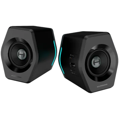 Edifier G2000 2.0 Audio System, BT V5.1, USB, AUX, 2.75-inch Drivers, RGB Lighting, 16W (RMS), Black