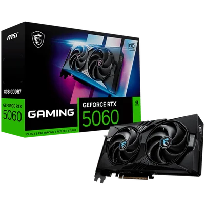 MSI Video Card NVIDIA GeForce RTX 5060 8G GAMING OC, 8GB GDDR7, 128-bit, 2640 MHz Boost, 3840 CUDA Cores, PCIe 5.0 (x8), 3x DP 2.1b, HDMI 2.1b, RAY TRACING, Dual Fan, 155W TDP, 8-pin PCIe Power, G-SYNC, 2-Slot, 3Y