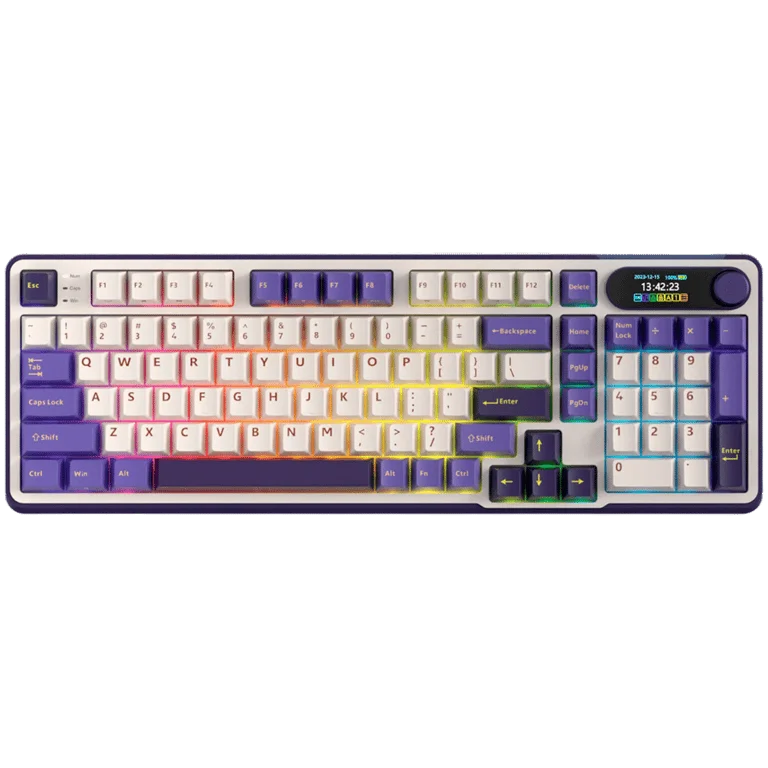 Гейминг клавиатура ROYAL KLUDGE – RK-S98 Blackberry Mousse, Chartreuse switch, механична, RGB подсветка, 98 клавиша, TFT дисплей