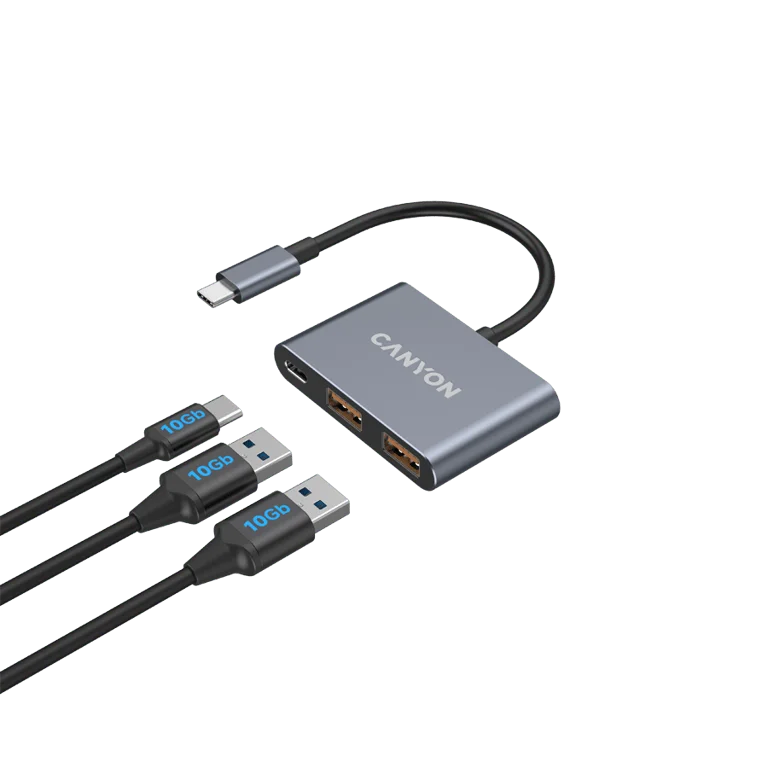 USB хъб CANYON DS-3 3-в-1 USB-C Тъмно сив
