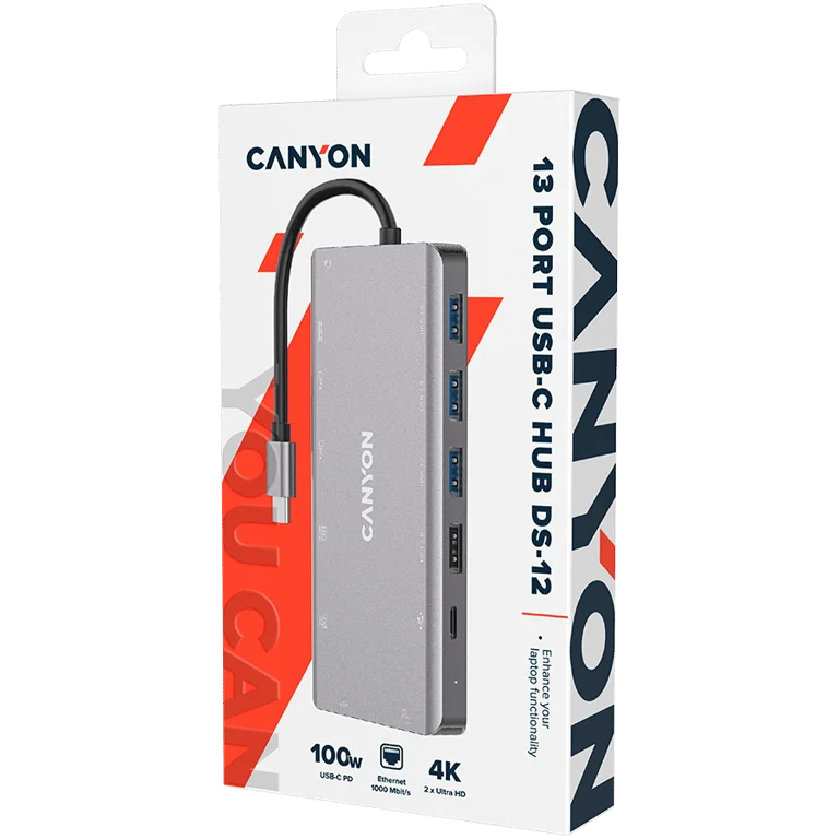 CANYON hub DS-12 13in1 4k USB-C Dark Grey