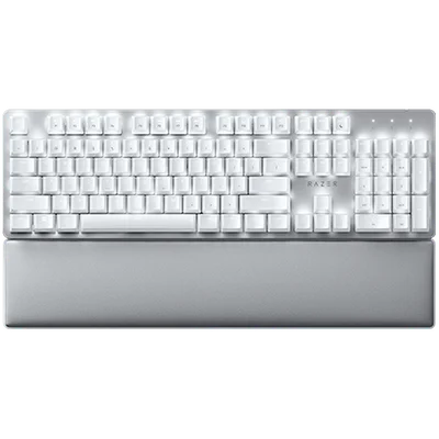 Гейминг клавиатура Razer Pro Type Ultra безжична, механични Razer Yellow превключватели, US Layout, бяла подсветка, Bluetooth и Razer HyperSpeed, USB-C, кожена поставка за китки, Soft-touch покритие