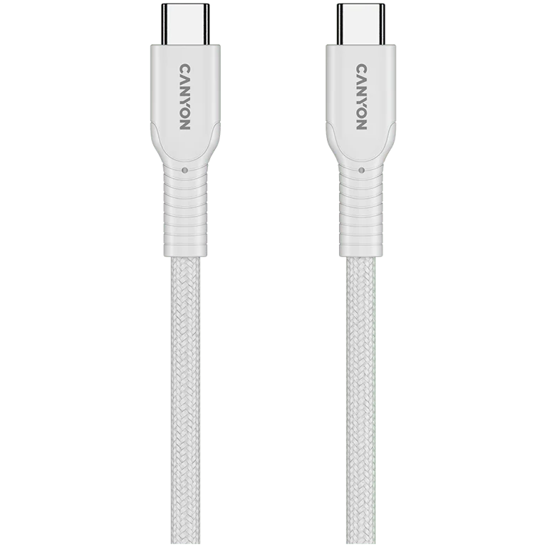 USB-C кабел Canyon OnWire 60CL 1m 60W Бял, плетен