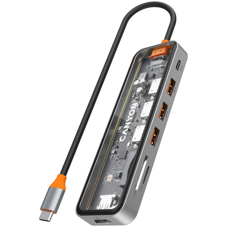 CANYON hub DS-13 7in1 4k USB-C Transparent Space Grey