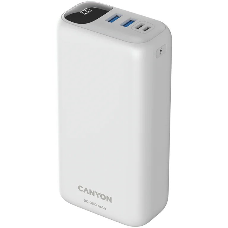 Външна батерия Canyon PB-301 30000 mAh LED PD 20W QC 3.0 Бяла