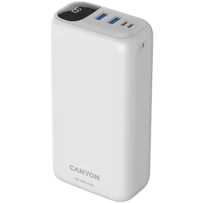 Външна батерия Canyon PB-301 30000 mAh LED PD 20W QC 3.0 Бяла
