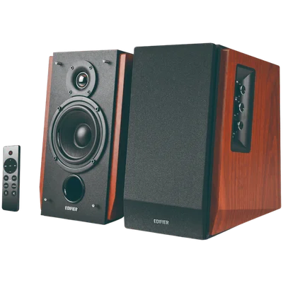 Edifier R1700BTs .0 Bookshelf Speakers, BT V5.1, RCA, 0.75-inch Tweeters, 4-inch Drivers, Sub-Out, 66W (RMS), Control Knobs and Remote Control, Brown
