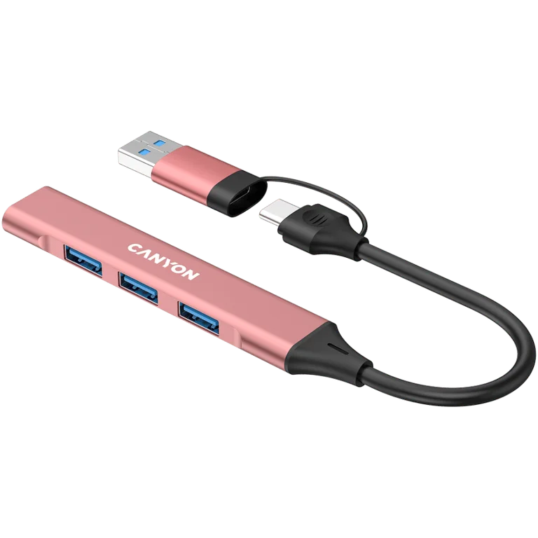 USB хъб CANYON DS-02 4-в-1 USB-A/USB-C Розов