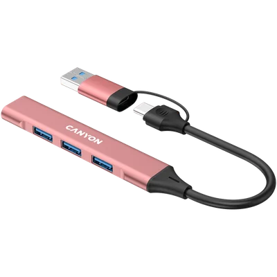USB хъб CANYON DS-02 4-в-1 USB-A/USB-C Розов