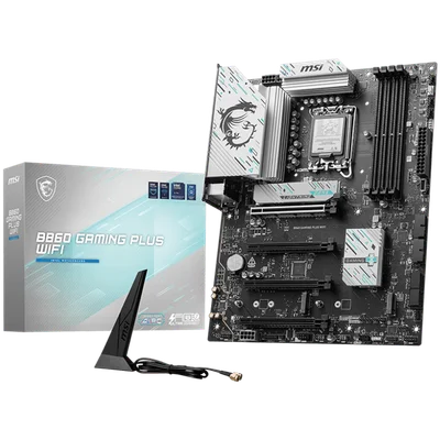 MSI PRO B860 GAMING PLUS WIFI, ATX, LGA 1851, 4x DDR5 Dual Channel DDR5 up to 8600(OC)MHz, 4x PCIe x16 slot, 3x M.2 slot, 4x USB 2.0, 2x USB 5Gbps, 2x USB 10Gbps, 1x USB 40Gbps Type-C, HDMI, DP, 7.1 HD Audio, 5G LAN, WiFi, BT, 3Y