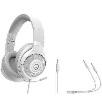 LORGAR Noah 101, Gaming headset with microphone, 3.5mm jack connection, cable length 2m, foldable design, PU leather ear pads, size: 185*195*80mm, 0.245kg, white