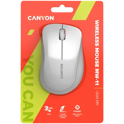 CANYON MW-11, 2.4 GHz  Wireless mouse ,with 3 buttons, DPI 1200, Battery:AAA*2pcs  ,pearl white grey67*109*38mm 0.063kg