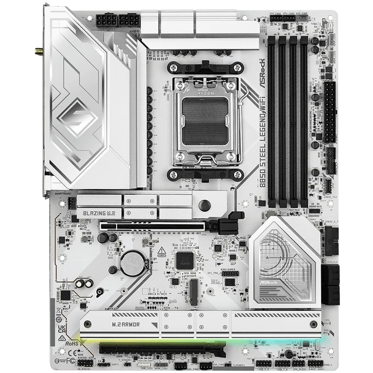 ASROCK MB Desktop B850 STEEL LEGEND WIFI, AM5, 4x DDR5, 1x PCIe 5.0 x16, 1x Blazing M.2(PCIe Gen5x4), 3x Hyper M.2, 4x SATA3, RAID 0, 1, 10, 7.1 CH HD Audio, 1x HDMI, 9x USB 3.2, 8x USB 2.0, 3x USB-C, 2.5G LAN, 2x Wi-Fi 7, 1x HDMI, 1x SPDIF, ATX