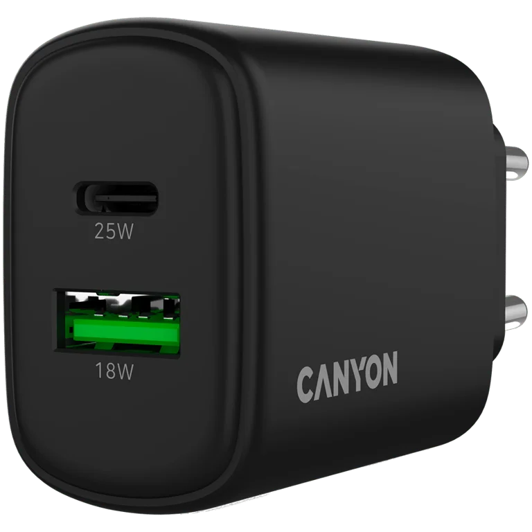 CANYON charger OnCharge 250 25W 1xPD 1xQC EU Black