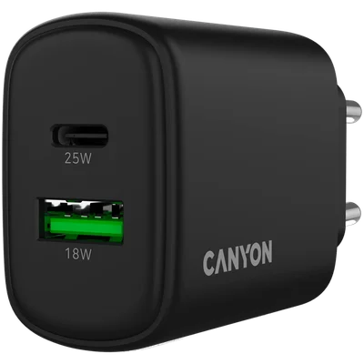 CANYON charger OnCharge 250 25W 1xPD 1xQC EU Black