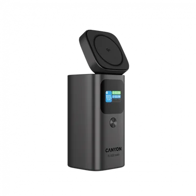 Външна батерия Canyon OnPower 150 15000mAh Qi2 магнитно безжично зареждане тъмно сива