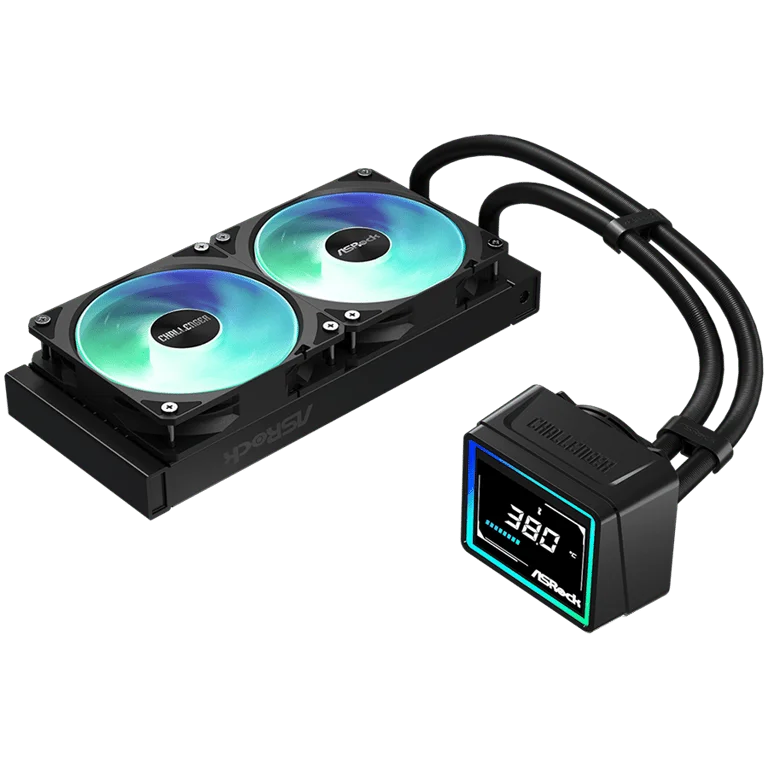 Охладителна система ASROCK Challenger 240 Digital 90-ACLA36-BAAGA6, водно охлаждане, ARGB, дигитален дисплей, 240 мм радиатор, черен