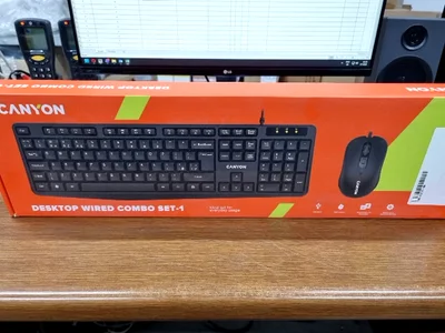 Комплект клавиатура и мишка CANYON USB standard KB, water resistant BG layout bundle with optical 3D wired mice 1000DPI black