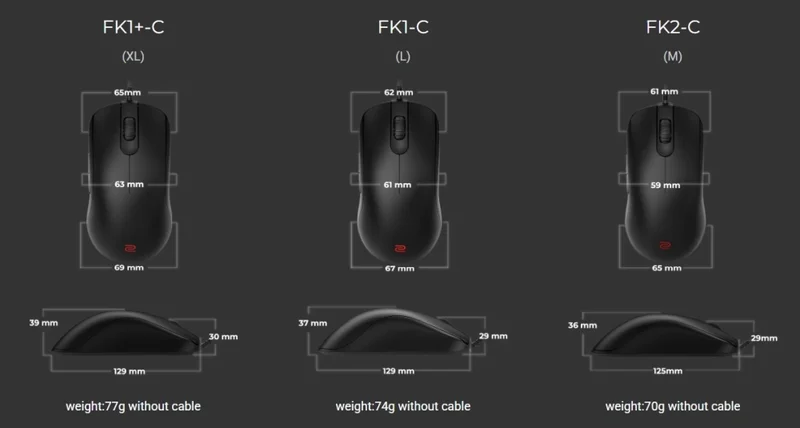 BenQ ZOWIE FK2-C Mouse for Esports, Size M, Edition C, 3360 sensor, 70g, DPI 400 / 800 / 1600 / 3200, Symmetrical design, Low profile, Reduced weight, Paracord cable, 24-step scroll wheel, Wired, Driverless, plug and play, inspired by Filip “NEO” Kubksi