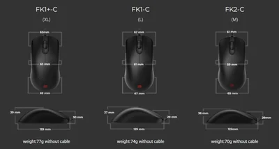 BenQ ZOWIE FK2-C Mouse for Esports, Size M, Edition C, 3360 sensor, 70g, DPI 400 / 800 / 1600 / 3200, Symmetrical design, Low profile, Reduced weight, Paracord cable, 24-step scroll wheel, Wired, Driverless, plug and play, inspired by Filip “NEO” Kubksi