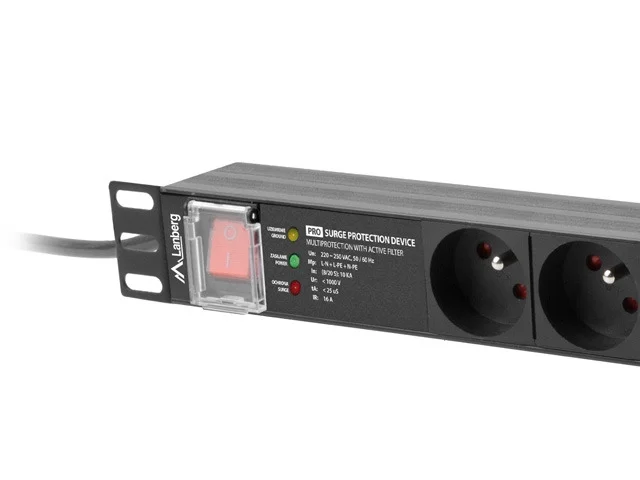 Електрически филтър Lanberg PRO 19" 1U 16A 2m 7x FR (Schuko) SPD-3MP Черен