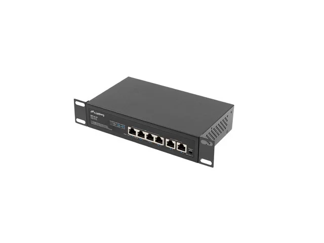 Суич Lanberg 6 порта 4x 100BASE-T PoE+/2x 100BASE-TX без управление за рак монтаж 10"/19" Fast Ethernet 60W