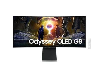 Samsung LS34DG850, 34'' CURVED Odyssey G8 OLED, 1800R, 175 Hz, 0.1 ms GTG, 21:9, 3440 x 1440, Smart, 2xUSB C, Mini DP, Micro HDMI 2.1, Wi-Fi 5, BT 5.2, Speakers, 178°/178°, Silver + Logitech G102 Mouse, Lightsync RGB, 8000 DPI, 6 Programmable Buttons